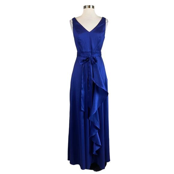 Alex & Eve Women's Formal Dress Size 4 Blue Ruffled Sleeveless Long Evening Gown - Picture 1 of 14